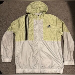 Adidas Axis Wind Jacket Mens Hooded Windbreaker White / Yellow Tint Large
